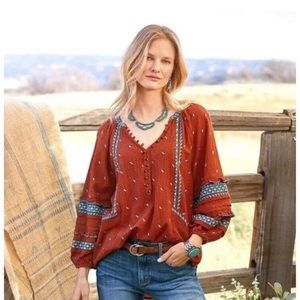 Sundance burnt orange and turquoise blouse